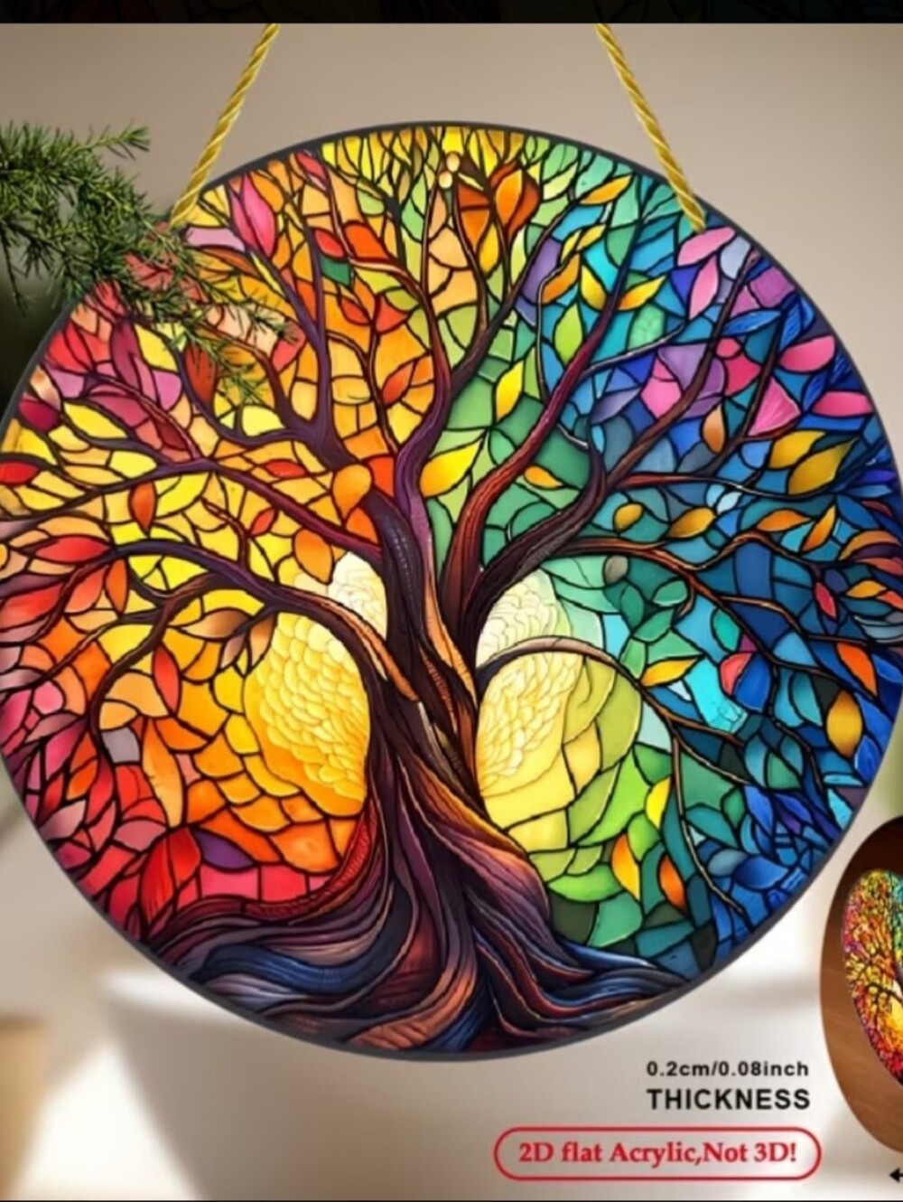Multicolor Tree of Life Hanging Wall Art – Vibrant Stained-acrylic Style Accent - Picture 3 of 8